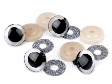 Augen mit Sicherung Ø 25 mm (2 Stück) Schwarz/Transparent mit Silbernem Glitter Rand